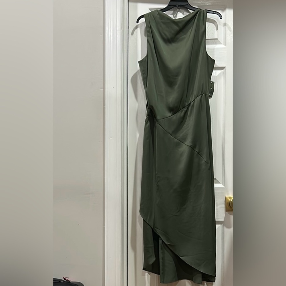 Heartloom Green Asymmetrical Sheath Dress with Cowl Neck